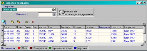 Форма 'сверка возвратов от покупателей'